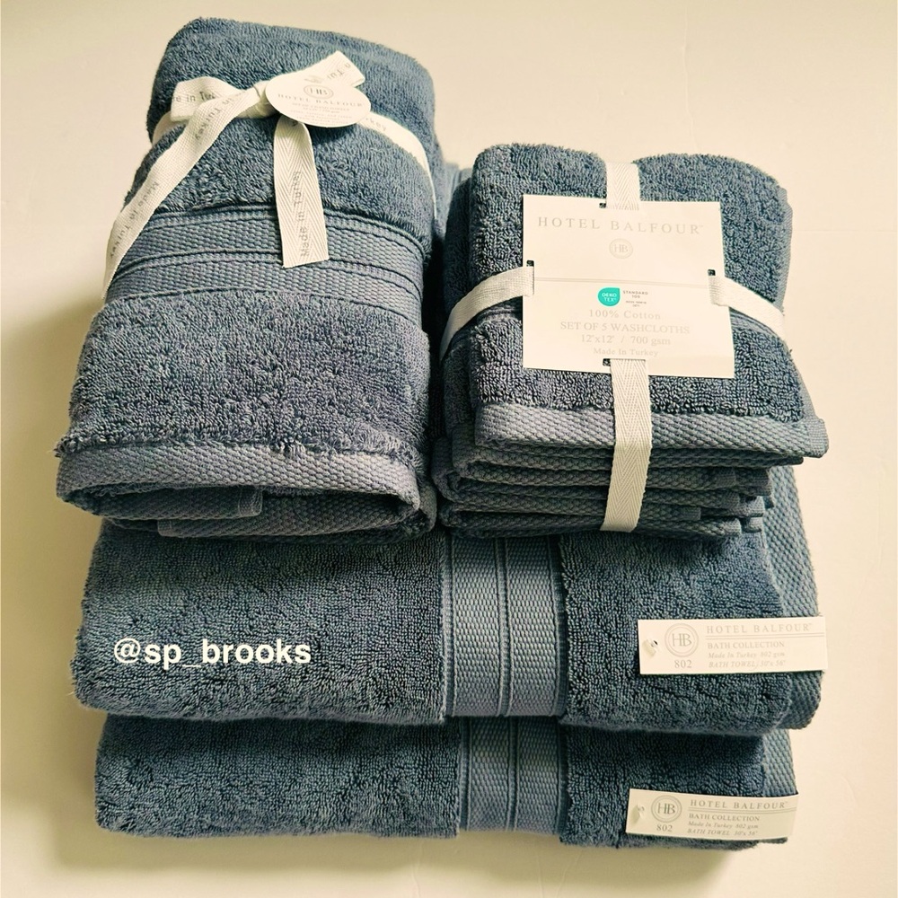 🎁9PC Hotel Balfour Bath Towel Set - Denim - 700 & 802 gsm - Made in Turkey